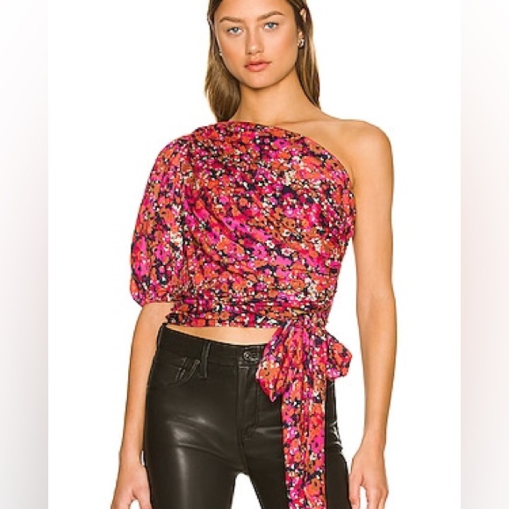 Amanda Uprichard Bexley Floral One-Shoulder Top - Pink